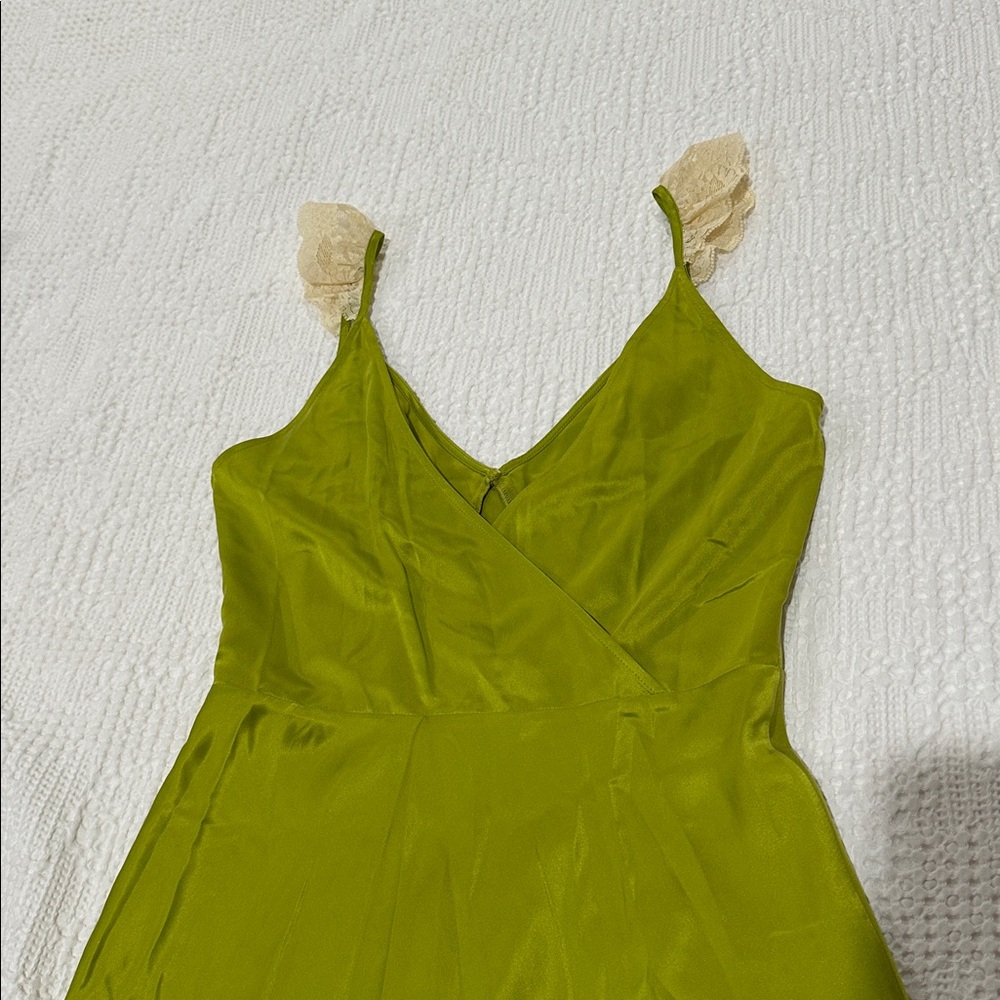 DOEN Claire Dress Silk Chartreuse Green Midi Maxi Slipdress XS Babydoll Retro - Picture 14 of 15